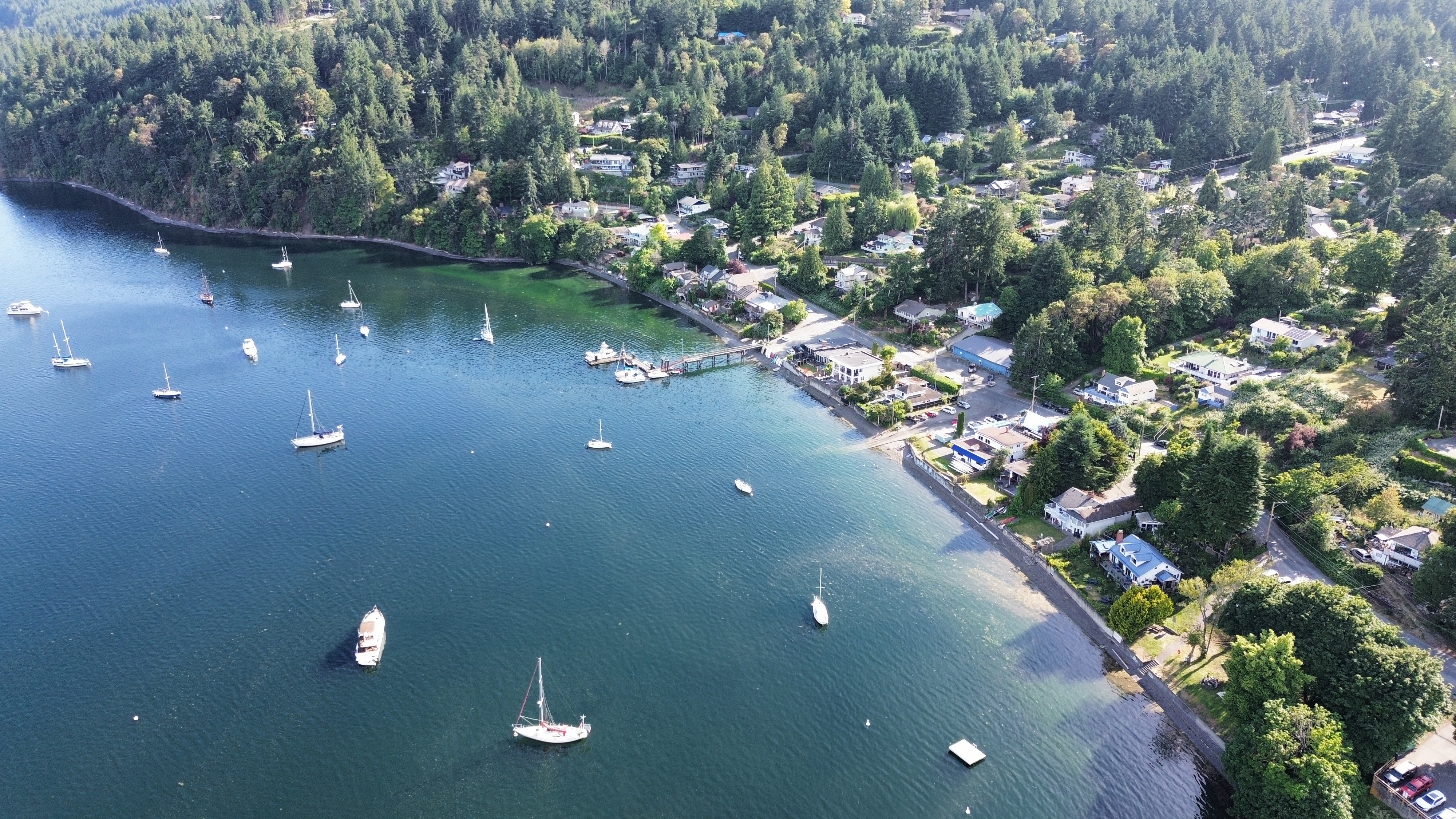 Maple Bay from above — sailboats at anchor