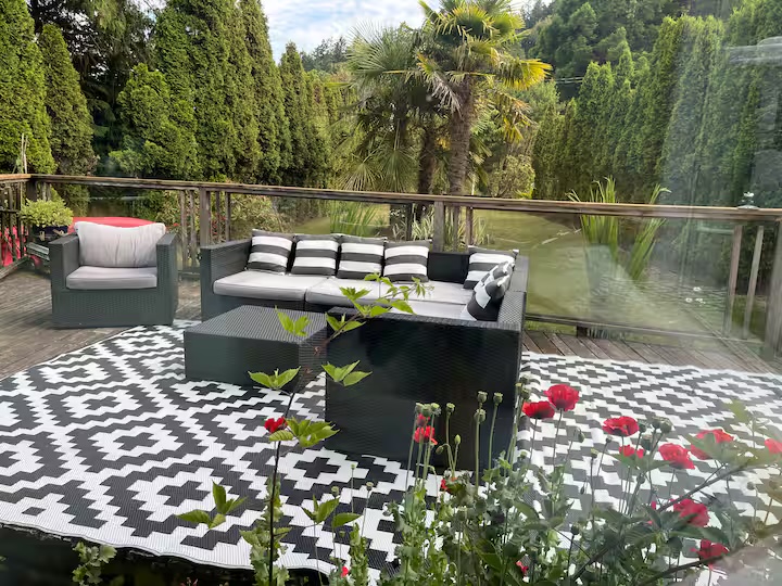 Outdoor deck with seating and garden