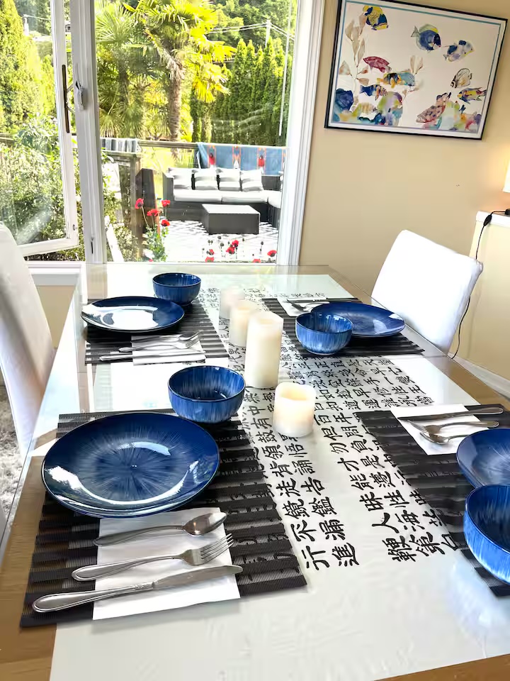 Dining table set for guests