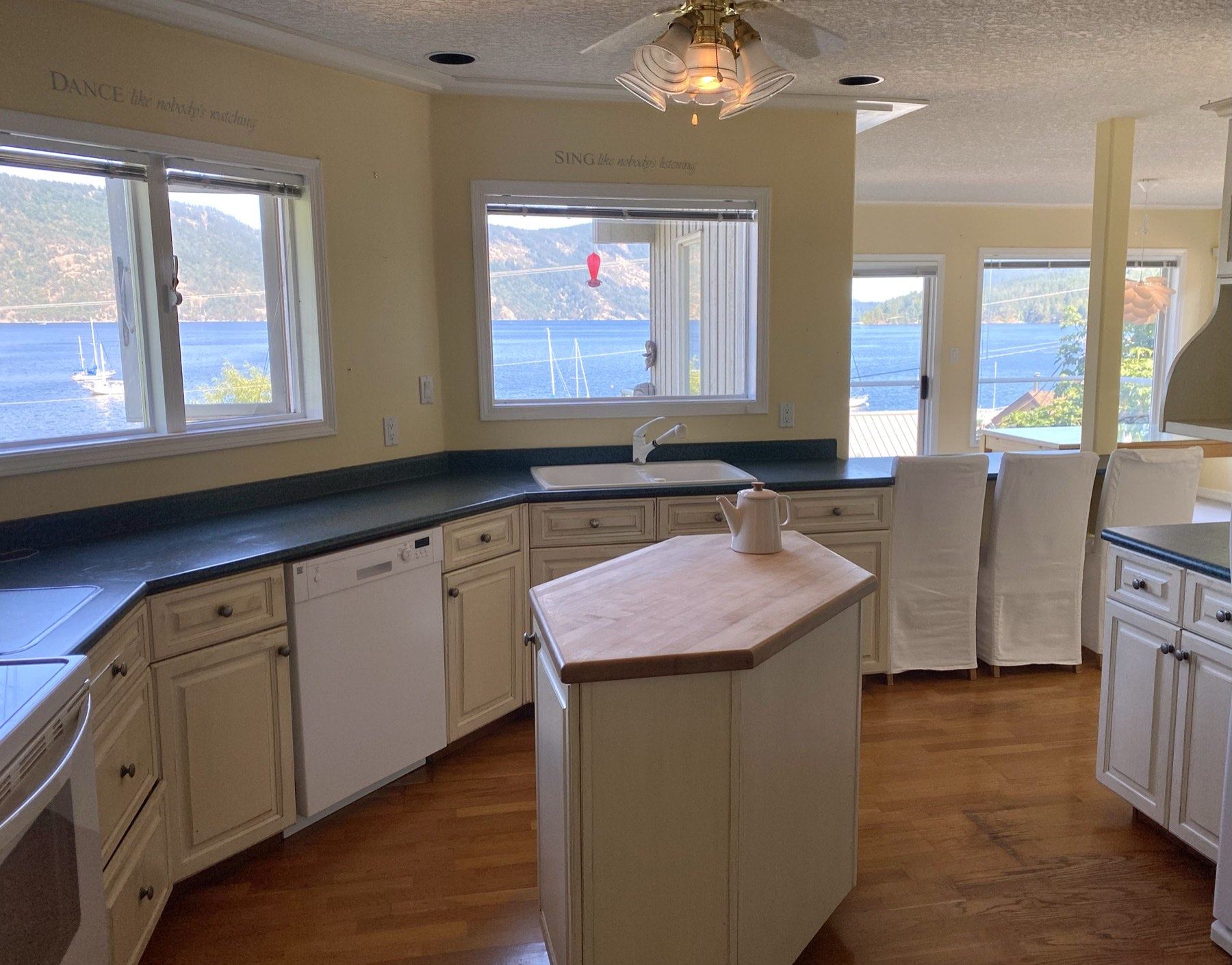 Kitchen with ocean views