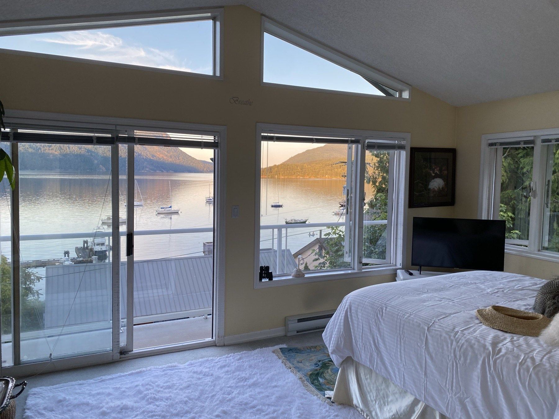 Sunset over Maple Bay from the primary bedroom